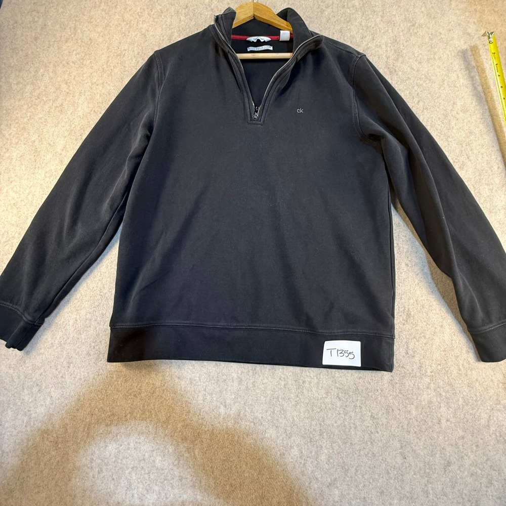 Calvin Klein Mens Classic Quarter-Zip Pullover Sweatshirt Black Size Medium M